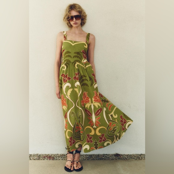 Zara Women Collection Floral Green Dress - Picture 1 of 4